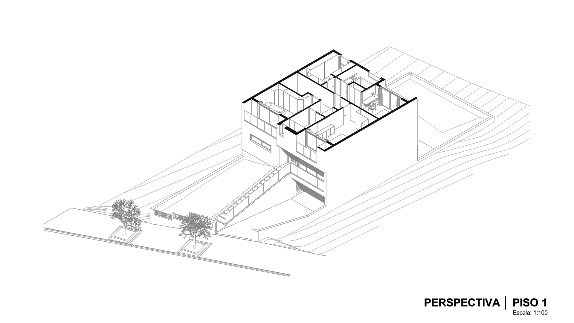 Perspetiva axonométrica do piso 1 da moradia Lote 9 em Torres Vedras